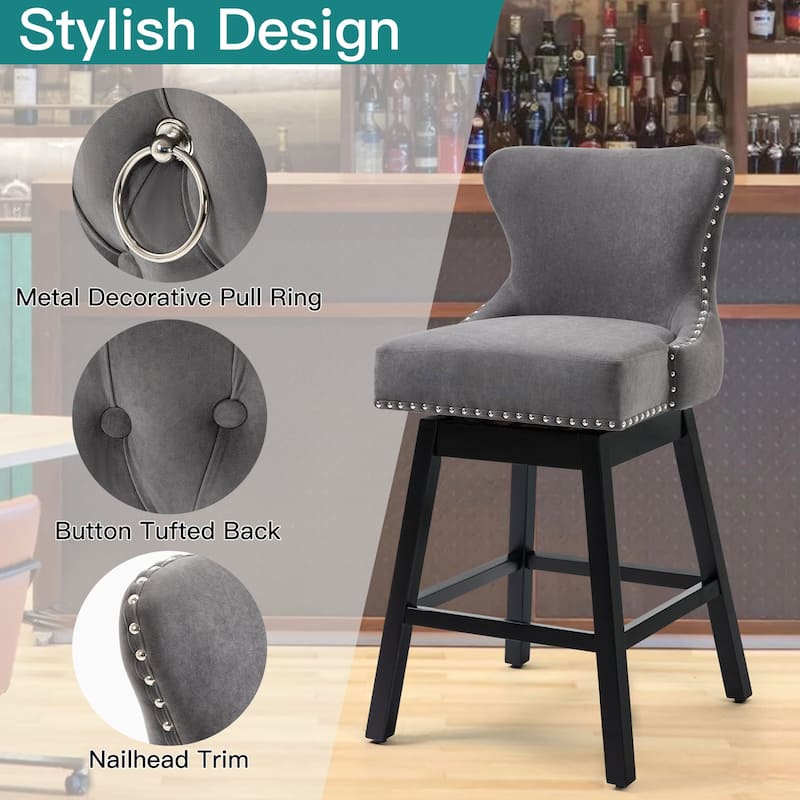 AVAWING Set of 4 Upholstered Fabric Bar Stools Chairs