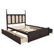 preview thumbnail 10 of 12, Mid-Century Rattan Bed Trundle Platform Bed Queen Wood Bed Frame and Twin Size Trundl with 2 Drawer Underneath, Classic Espresso