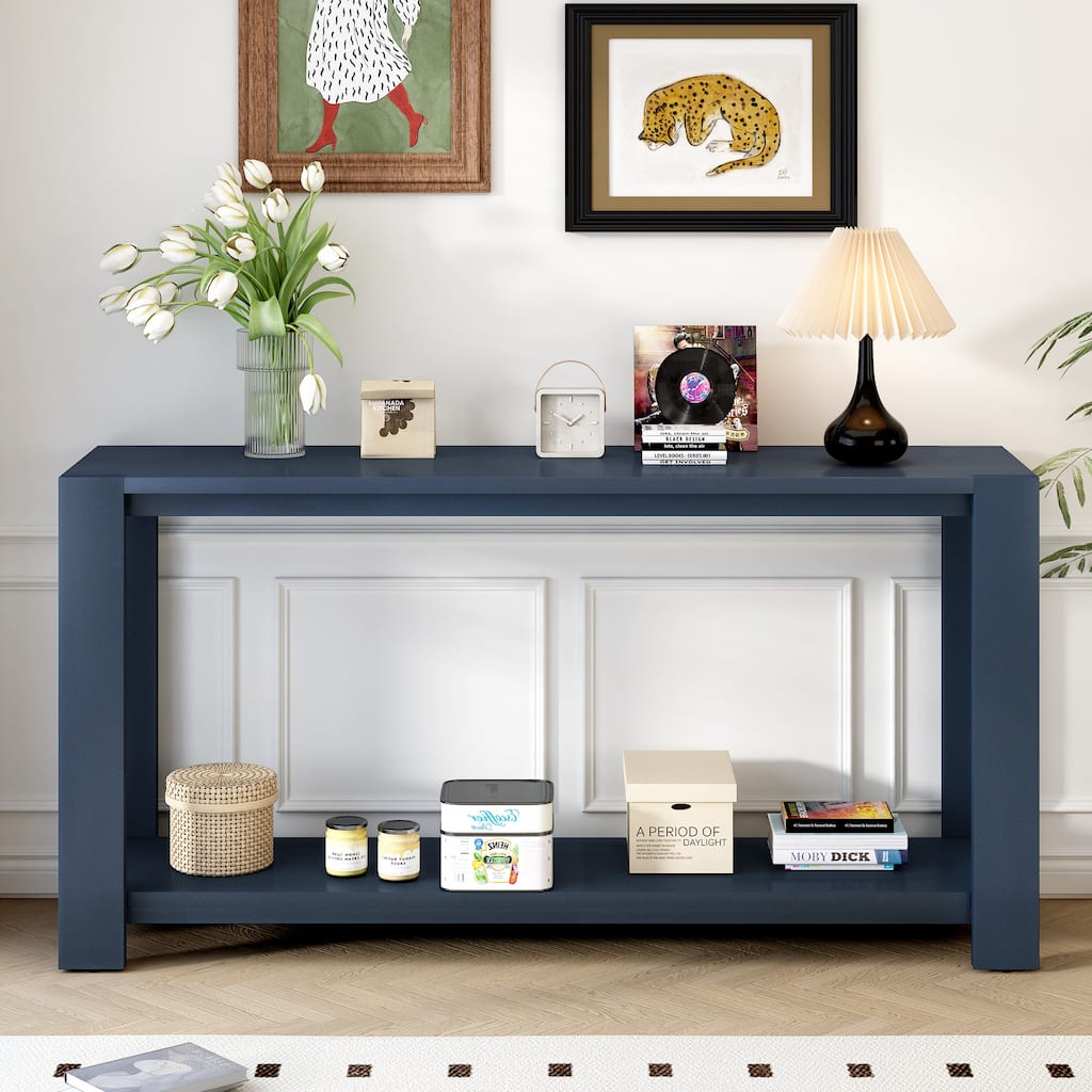 Modern Wood Entryway Table Narrow Console Table Behind Couch Sofa Table with Open Storage Shelves for Living Room, Hallway