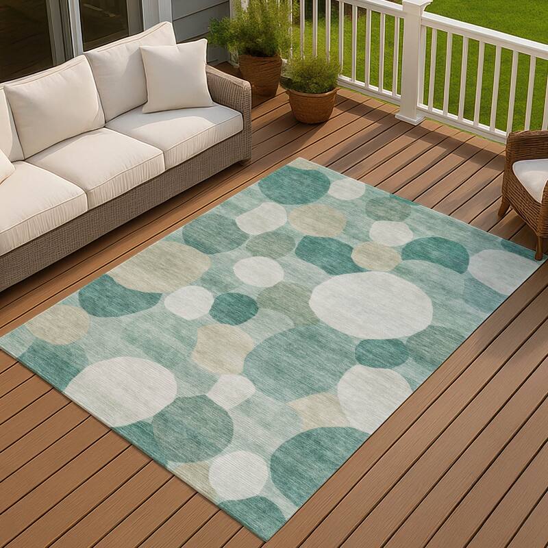 Machine Washable Indoor/ Outdoor Modern Circy Chantille Rug - Teal - 3' x 5'