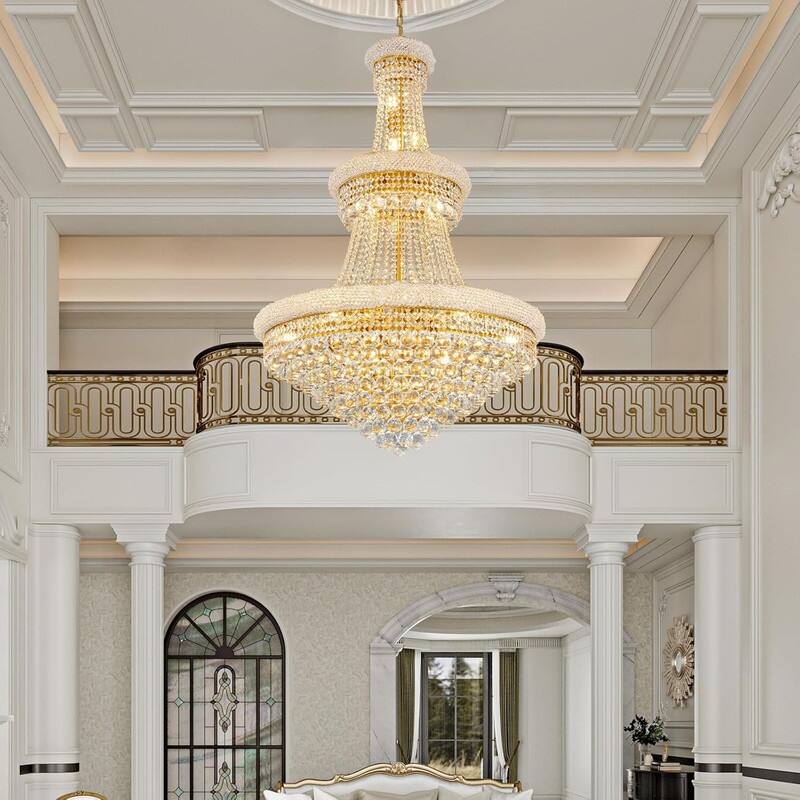 KAYLA 19-Lights High Ceiling Chandelier Modern Gold Crystal Chandeliers Large Foyer Chandelier Fixtures