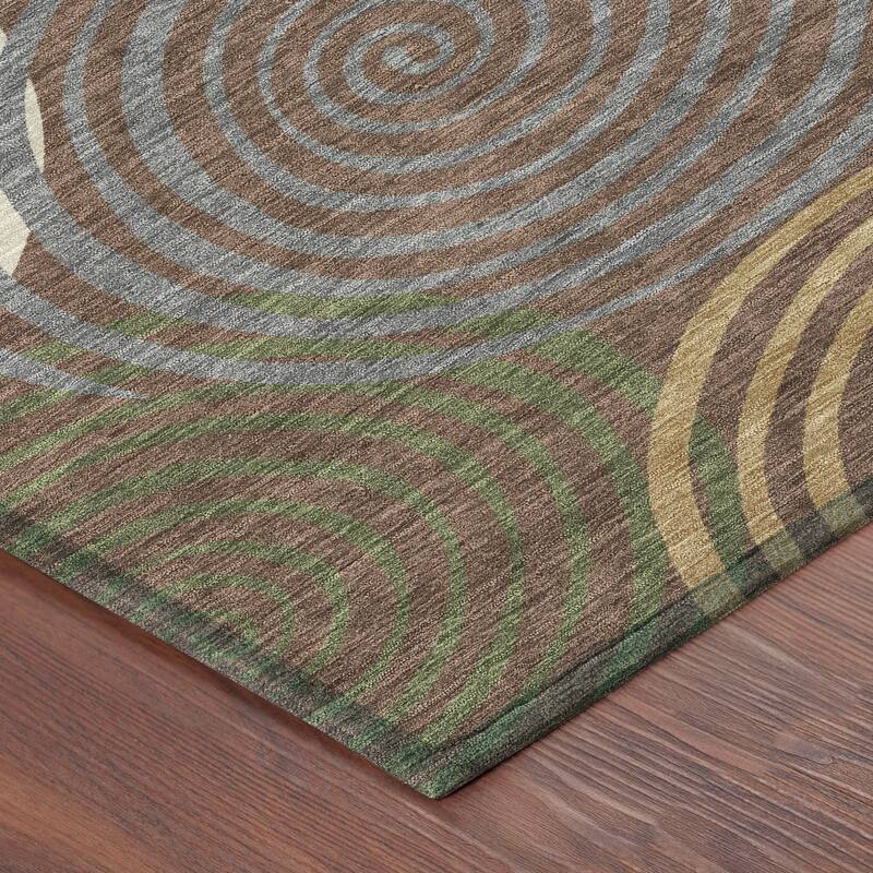 Machine Washable Indoor/ Outdoor Contemporary Swirls Chantille Rug
