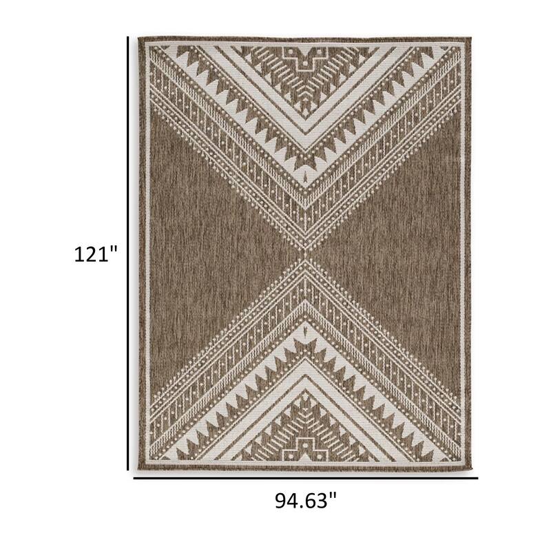 John 8 x 10 Area Rug, Indoor Outdoor, Tribal Prints, Brown, White Polyester - 8 x 10
