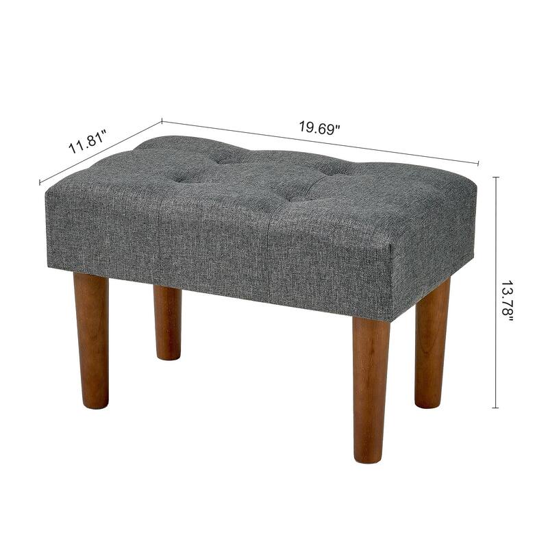 Javlergo Set of 1 or 2 Linen Ottoman Foot Rest with Wooden Legs Tufted Rectangle Upholstered Footstool for Couch Living Room
