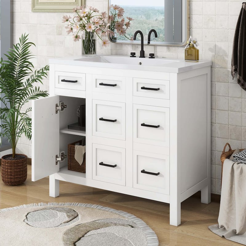 36" Bathroom Vanity Cabinet with Resin Sink - White