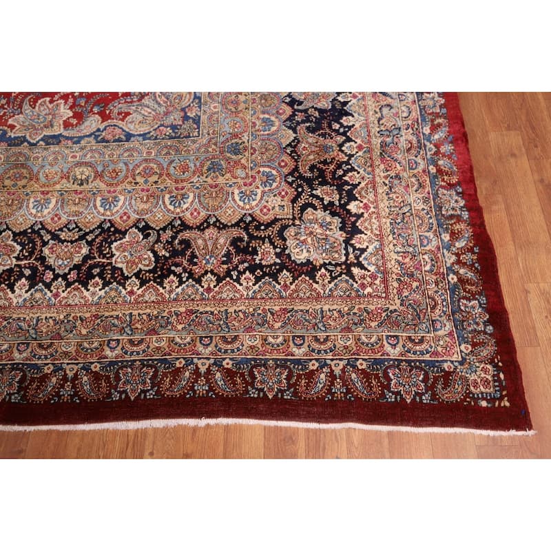 Pre-1900 Antique Kerman Ravar Persian Large Red Handmade Wool Carpet - 14'2"x 19'0"