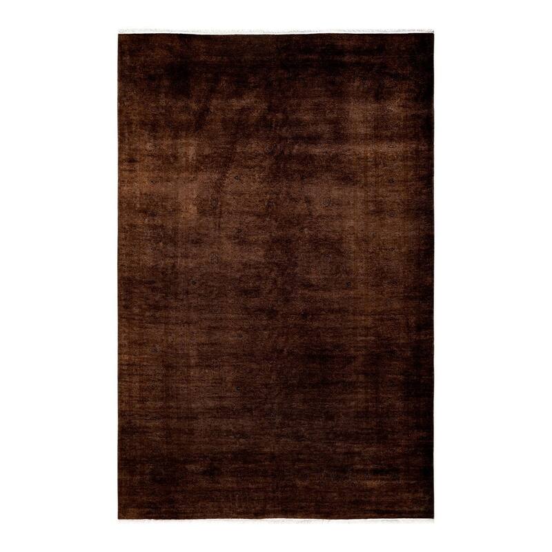 Overton Hand Knotted Wool Vintage Inspired Modern Contemporary Overdyed Brown Area Rug - 6' 0" x 9' 3"