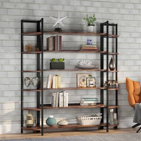 Modern Triple Wide Bookcase,Large Etagere Bookshelves,Bookshelf Display Shelves