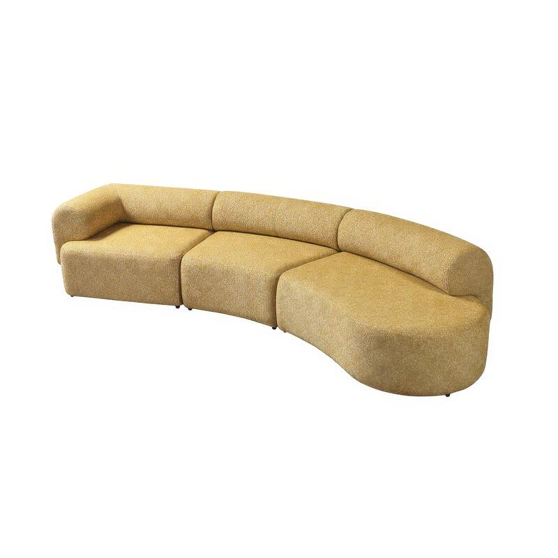 HomeRoots Mustard Boucle Modular Curved Three Piece Sectional With Toss Pillows