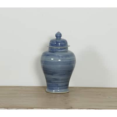 Lily's Living 15.35 in H Blue Porcelain Indoor/Outdoor Temple Jar