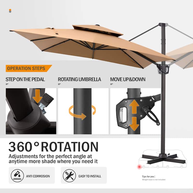 Pellebant 9X11 FT Double Top Patio Cantilever Umbrella, Base Not Included