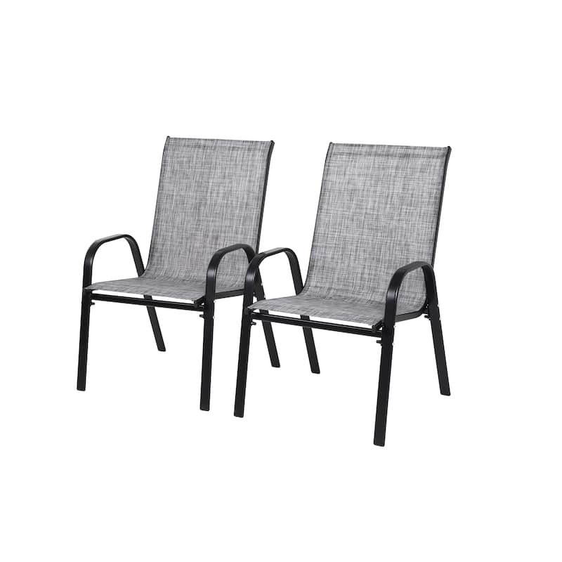 2 Piece Patio Chairs, Outdoor Camping Chairs with Breathable Textilene Fabric, Set of 2 Garden Chairs with Armrest High Backrest