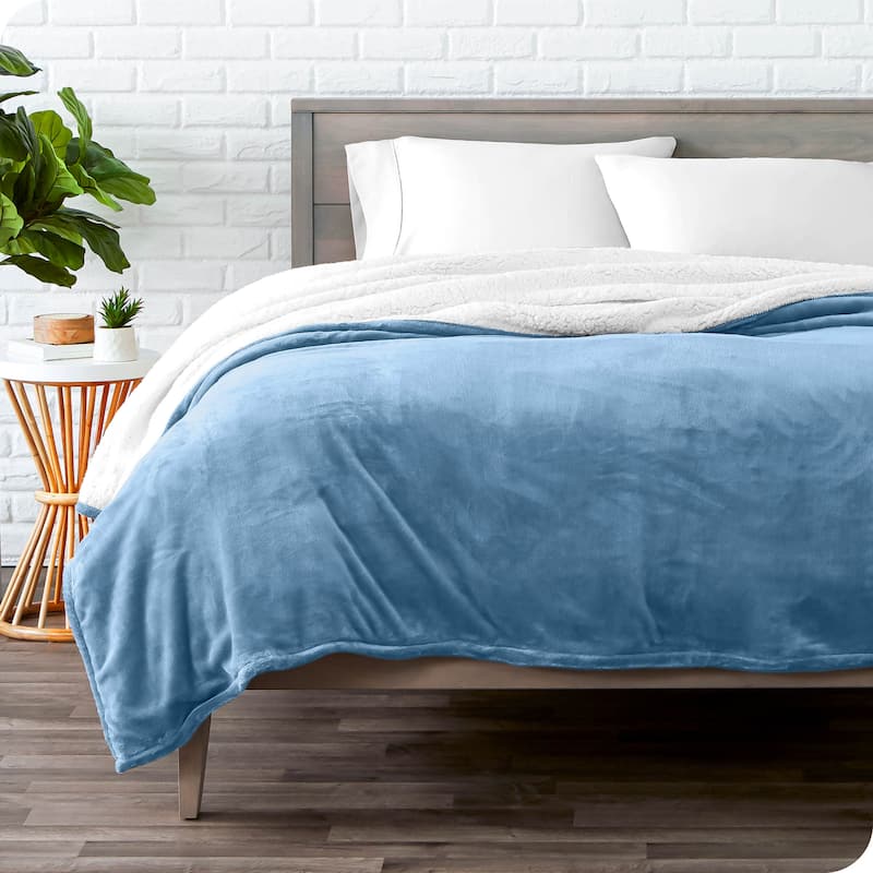 Bare Home Sherpa Fleece Blanket - Reversible Plush Bed Blanket - Twin/Twin XL - Coronet Blue