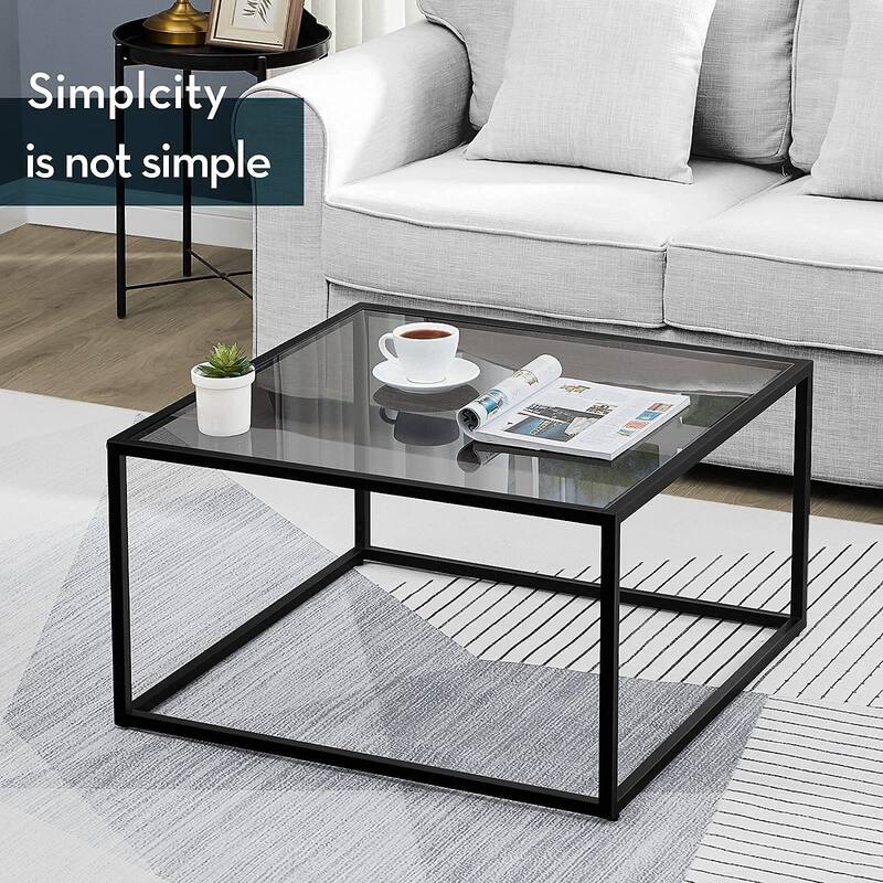 Coffee Table Glass Modern Coffee Tables for Small Space Simple Square Center Table, 26.7 x 26.7 x 15.7