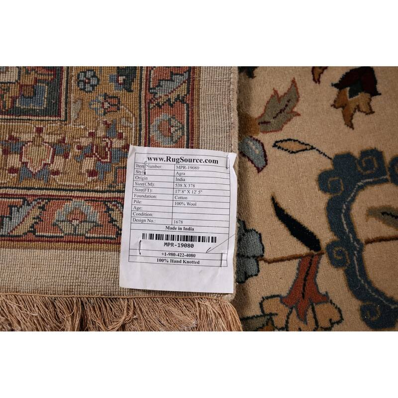 All-Over Large Agra Indian Area Rug Handmade Wool Carpet - 12'5" x 17'8"