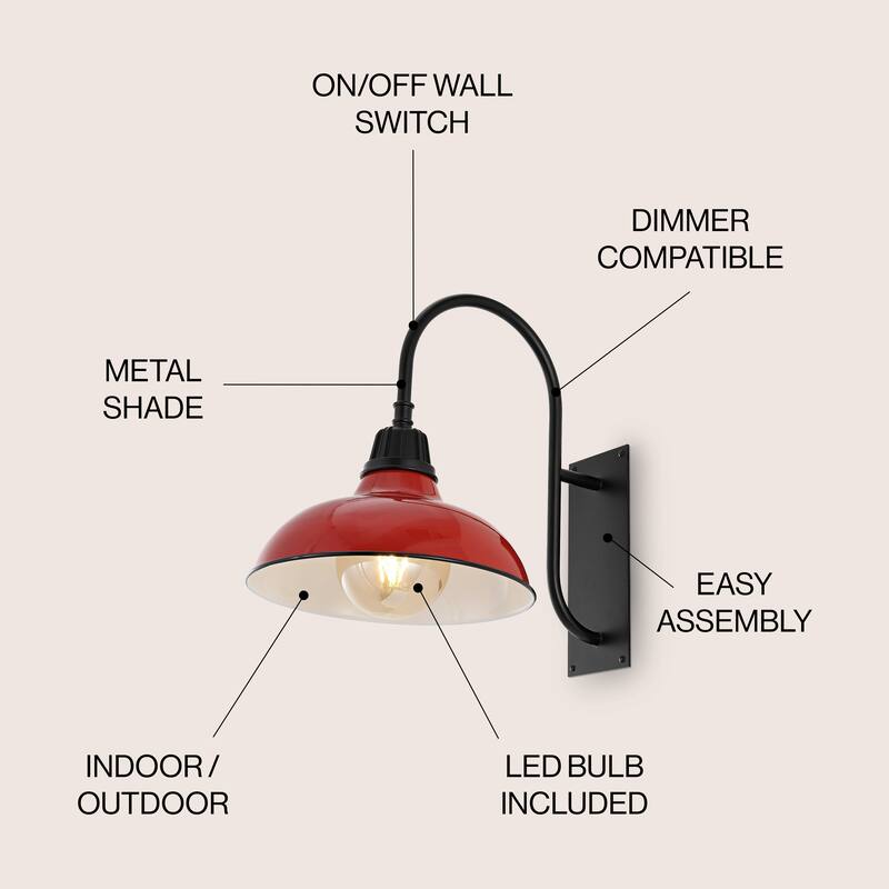 Wallace 12.25" Indoor/Outdoor LED Gooseneck Arm Sconce, By JONATHAN Y