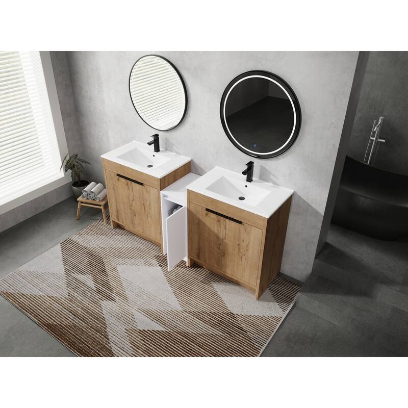 72" Freestanding Bathroom Vanity Set with Adjustable Storage Cabinets, Black Ceramic Sink