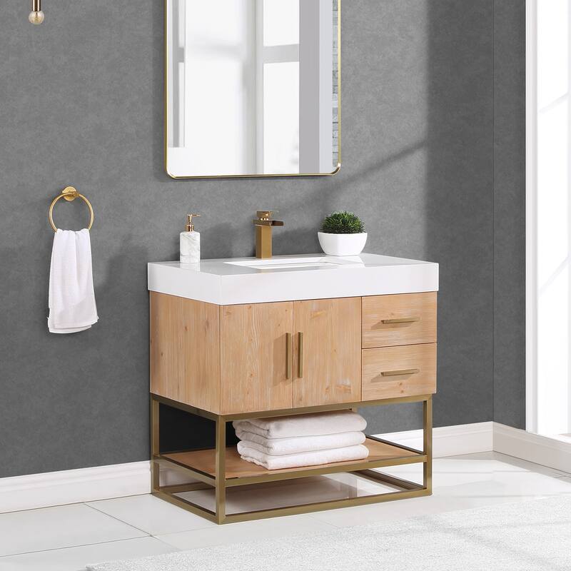 Altair Bianco Bath Vanity with White Composite Stone Top,no Mirror
