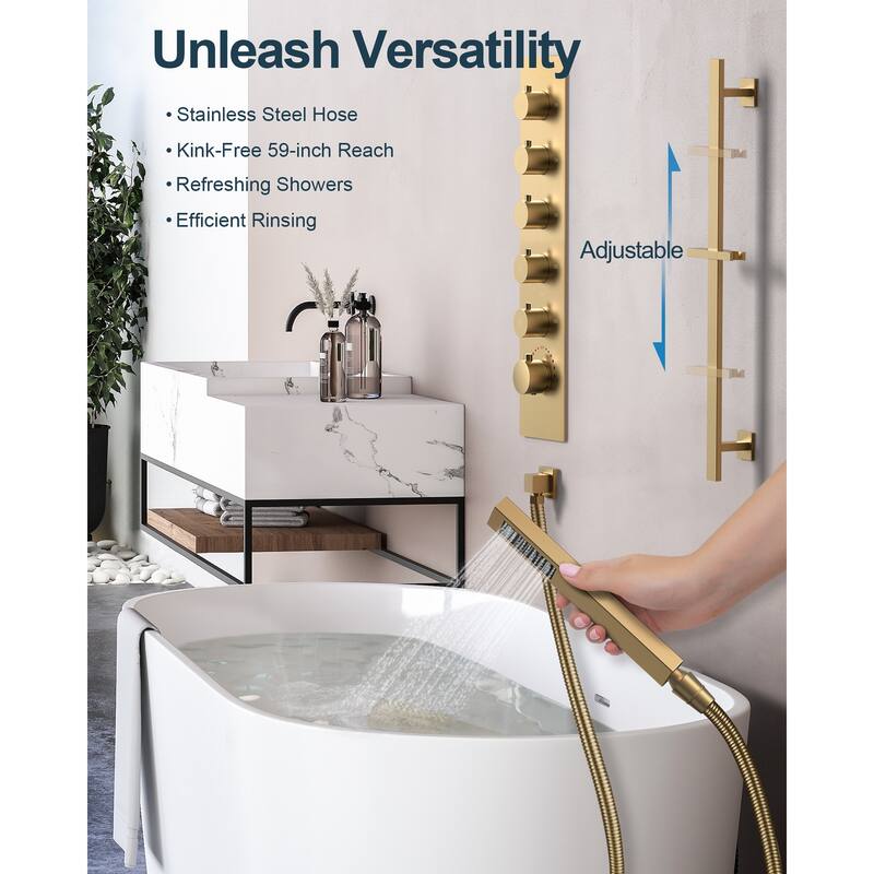 GRANDJOY LUXURY Shower Faucet Set 28"*16" Ceiling Mount Shower Head Body Jets Handheld Spray with Slide Bar LED Music
