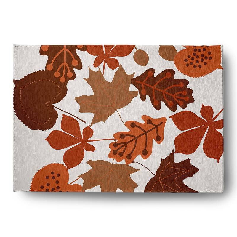 Fall Leaves Fall Design Chenille Area Rug - 5' x 7' - Orange