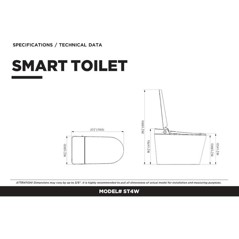 Fine Fixtures Modern One Piece Smart Toilet and bidet - Elongated, Tankless, Touchless Toilet