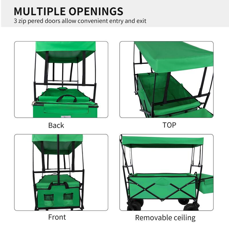 Outdoor Camping Kids Foldable Wagon,Portable Beach Trolley Cart with Removable Canopy