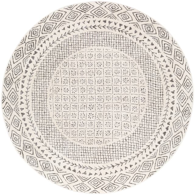 Artistic Weavers Tiffany Grey Bohemian Border Area Rug - 5'3" Round - Medium Grey