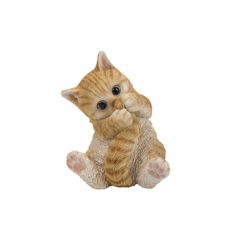 7" Tabby Kitten Playing with Tail Outdoor Garden Statue