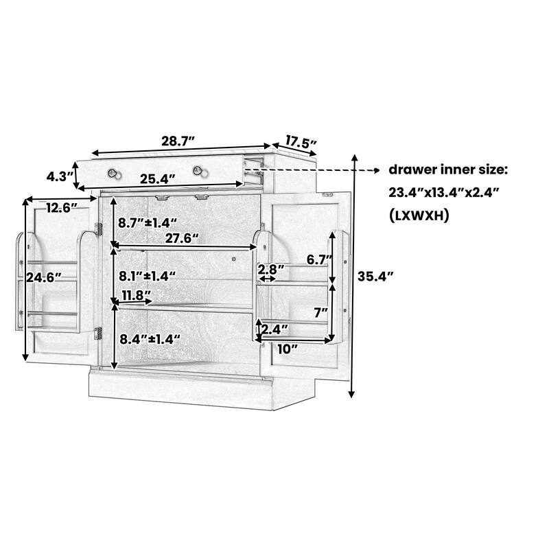 Modern Kitchen Pantry, Buffet Food Storage, Coffee Bar Cabinet with 2 Adjustable Shelves for Dining, Kitchen