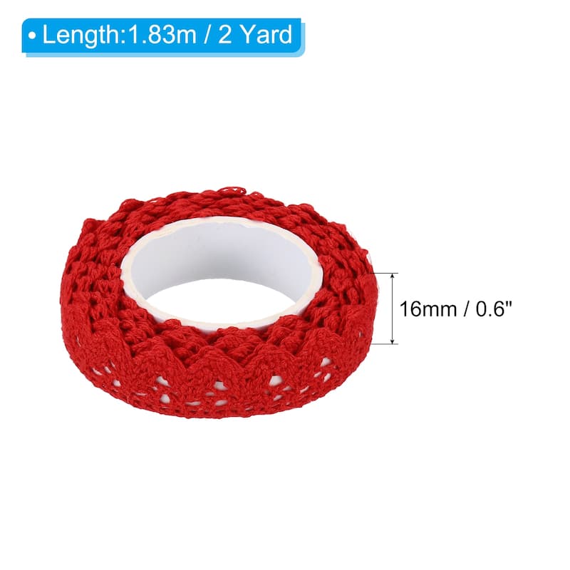 3pcs 0.6" Wide 2 Yards Self-Adhesive Lace Tape Ribbon Stickers - Red