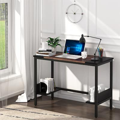 Computer Desk with Splice Board, 43" Simple Study Writing Table with Storage Shelves