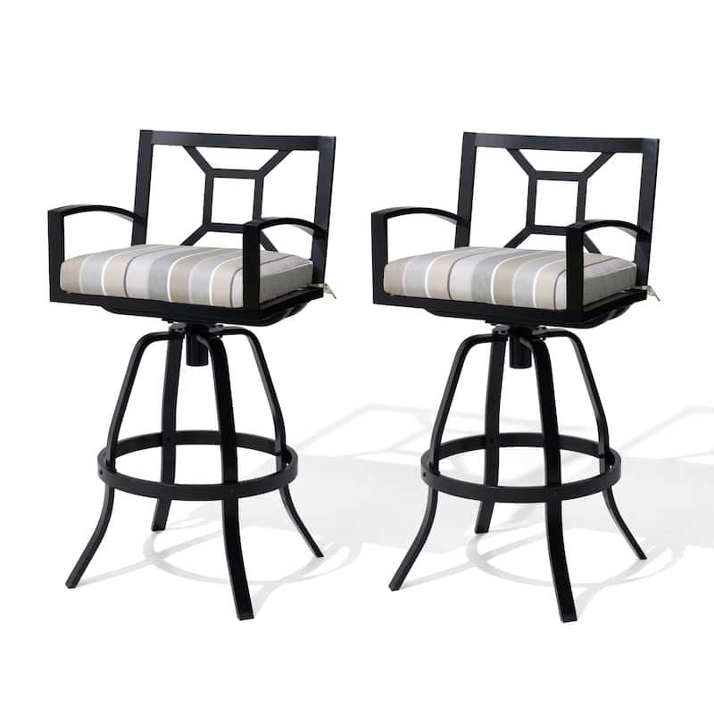 30''H Outdoor Patio Premium All-Aluminum Swivel Bar Stools Dining Chair with Sunbrella Cushion - 2PC-MILANOCHAR