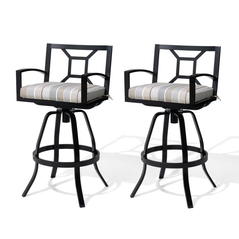 VredHom Outdoor Patio All-Weather Aluminum Swivel Sunbrella Cushion Bar Stool - MILANOCHAR - 2-Piece