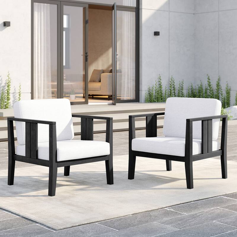 Outdoor Teak Solid Wood Patio Furniture Set Loveseat Armchair Table Collection - Two Accent Chairs - Blackframe-Beige