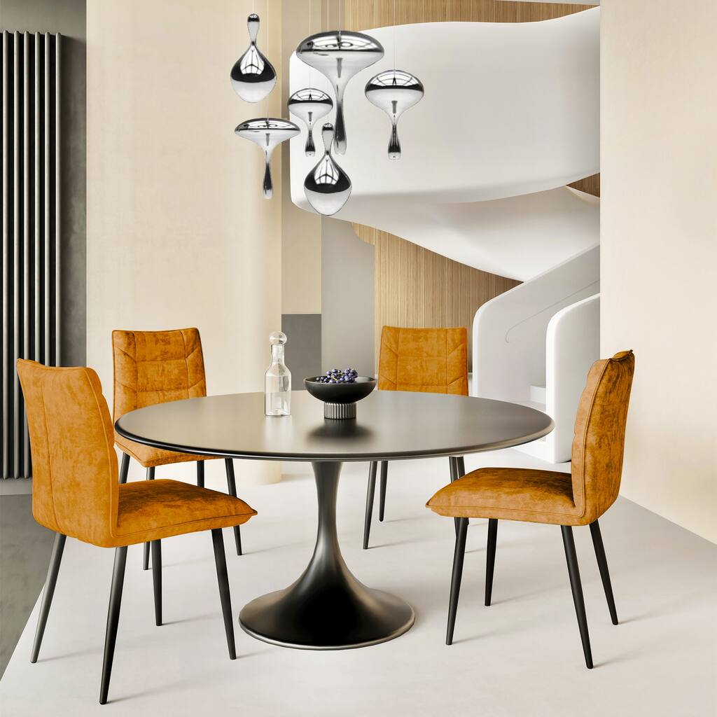 Modern Velvet Dining Chairs 2-Piece Set-Soft Cushioned Seats with Iron Frames in Mustard Yellow