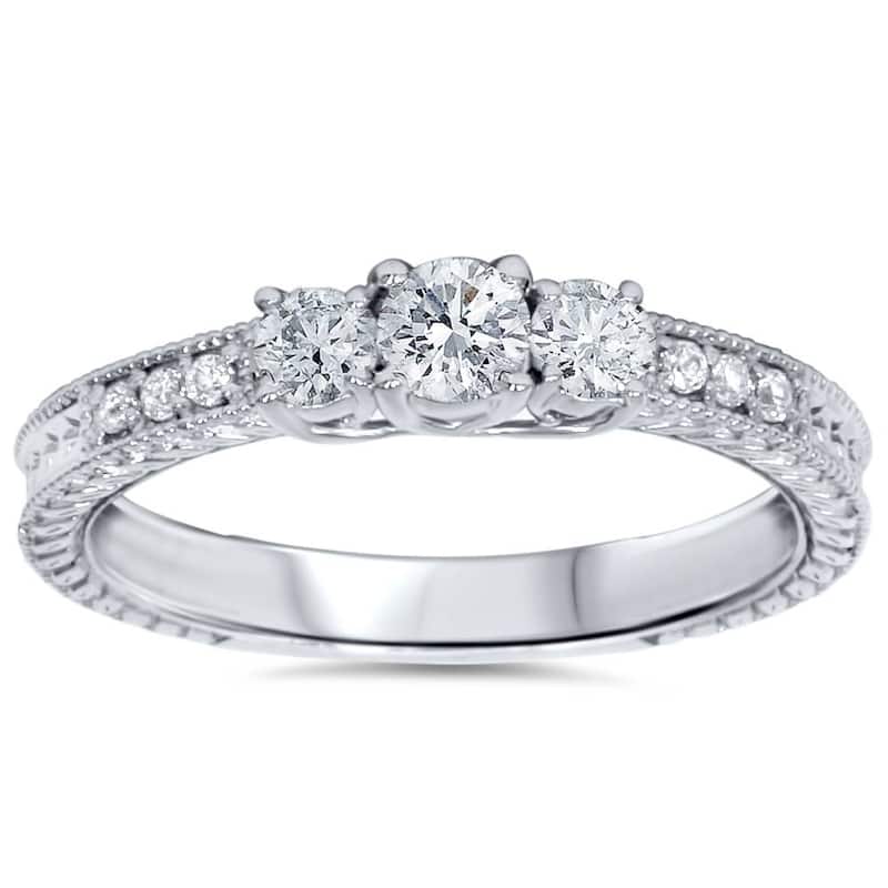 1/2ct Vintage Three Stone Round Diamond Engagement Ring White Gold