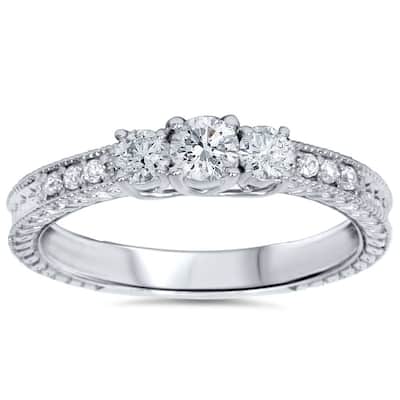 1/2ct Vintage Three Stone Round Diamond Engagement Ring White Gold