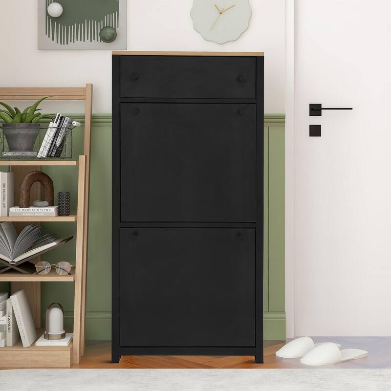 Modern Minimalist Design Wooden Shoe Storage Cabinet - Black