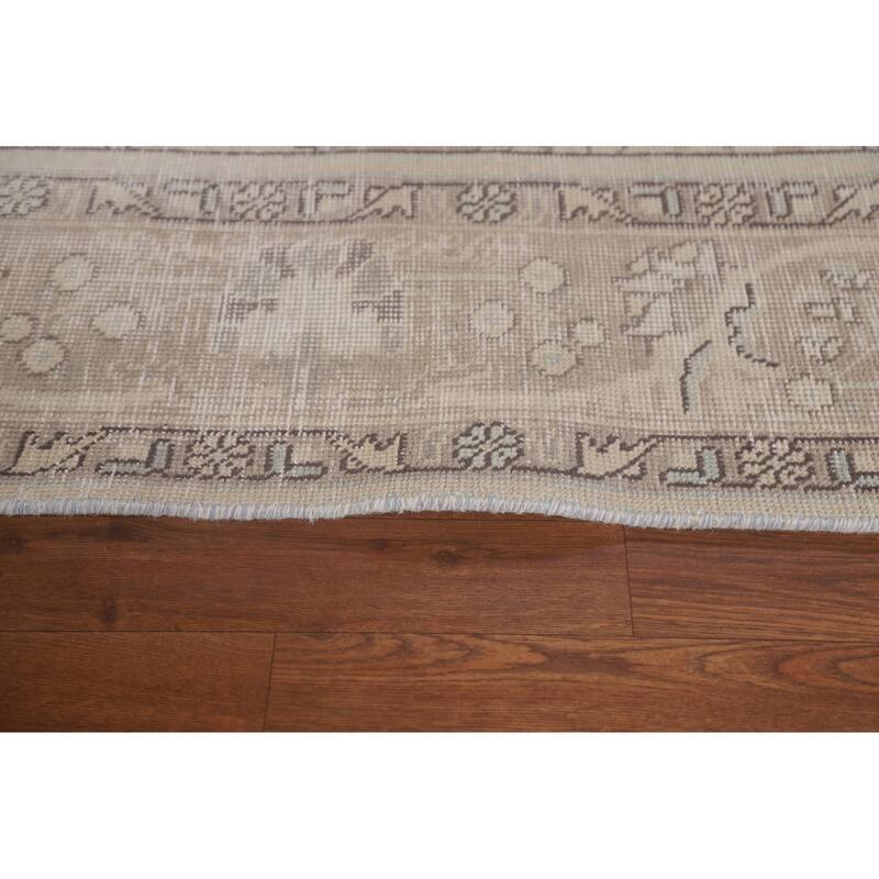 Beige Distressed Tabriz Persian Vintage Area Rug Handmade Wool Carpet - 6'3" x 9'8"