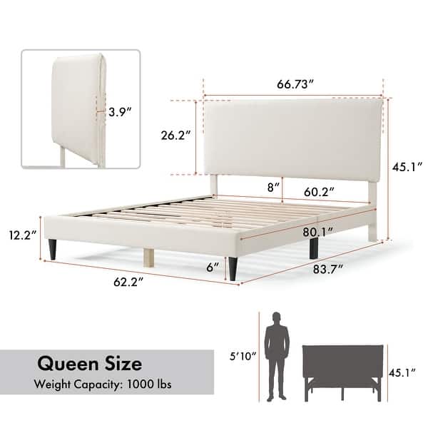 dimension image slide 5 of 10, Furniture of America Gail Modern White Boucle Adjustable Queen-Size Platform Bed