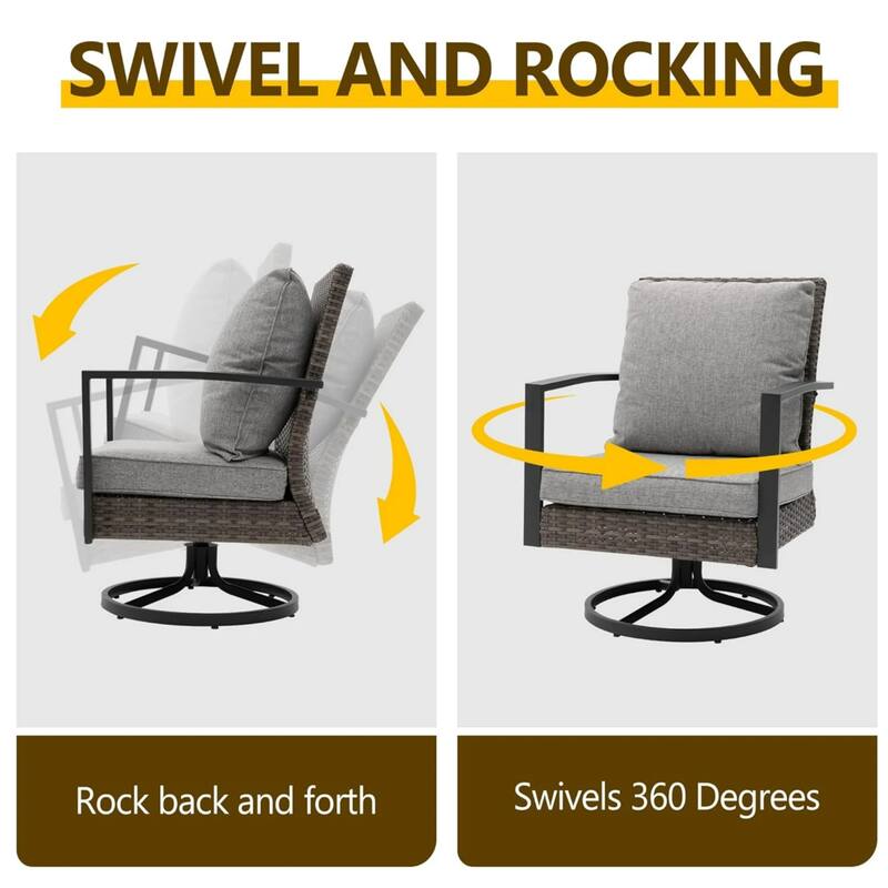 3-Piece Gray Swivel Rocker Patio Bistro Set with Side Table Cushions