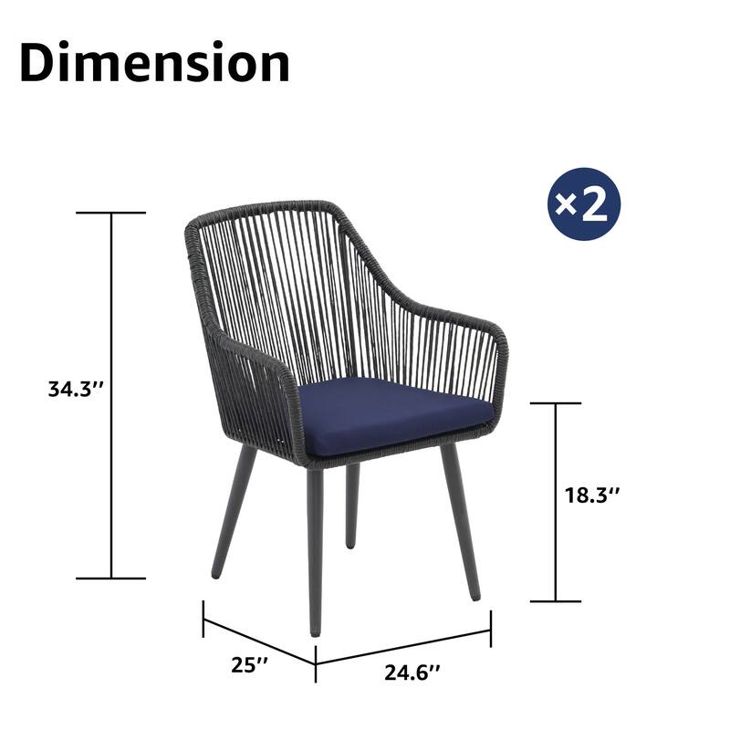 Patio Wicker Cushioned Dining Chairs (Set of 2)