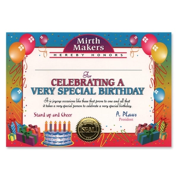 Pack of 6 ''Very Special Birthday'' Certificates 5'' x 7'' - N/A