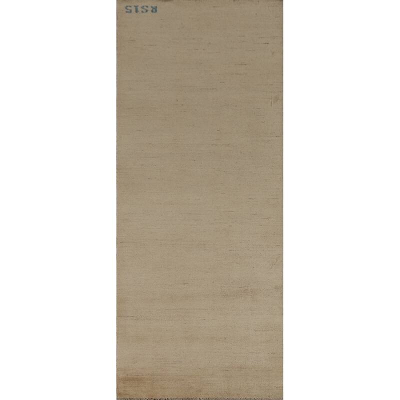 Beige Modern Gabbeh Runner Rug Hand-Knotted Wool Carpet - 3'3" x 9'8"