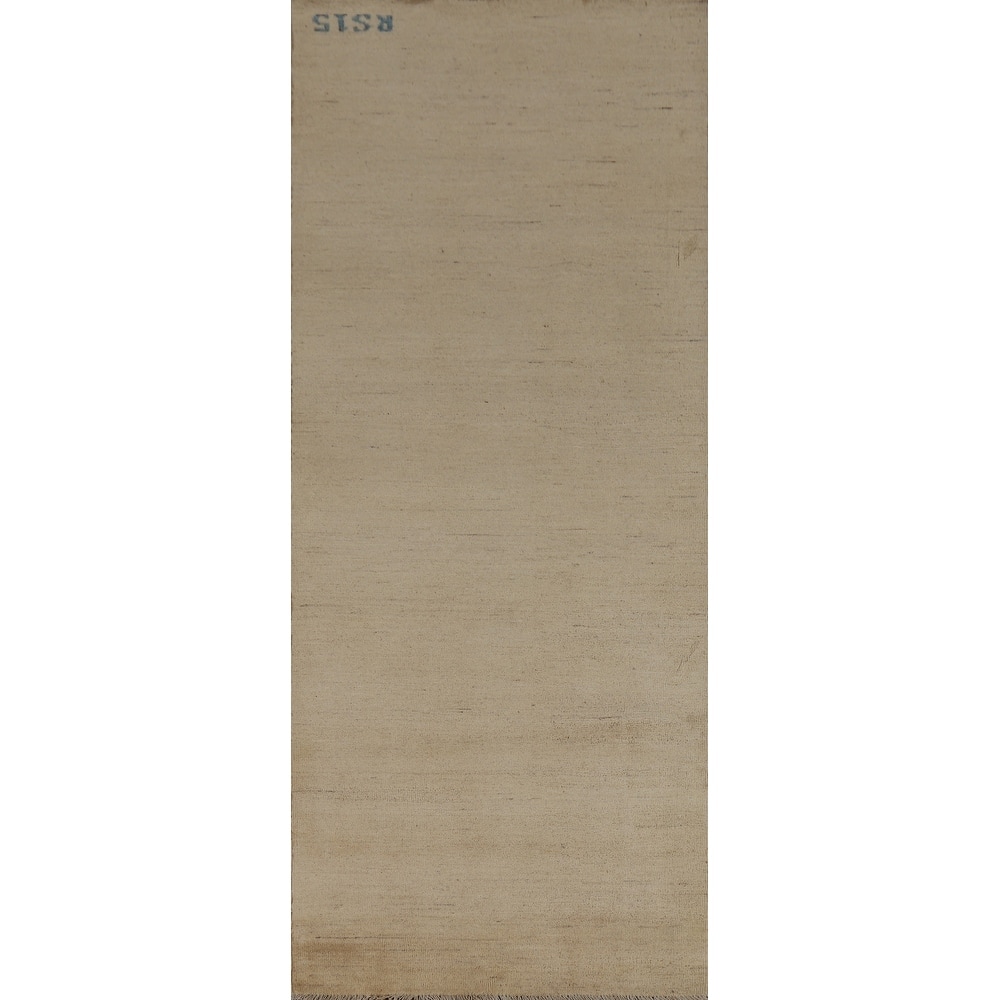 Beige Modern Gabbeh Runner Rug Hand-Knotted Wool Carpet - 3'3" x 9'8"