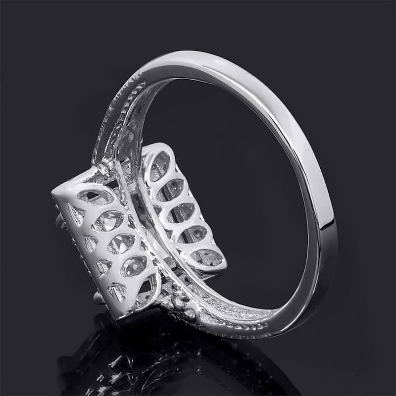 Sterling Silver 2.50 Carat Bridal Engagement Ring Princess Cut Halo