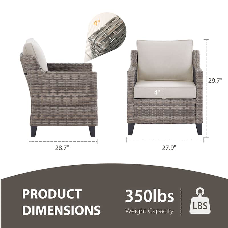Glissia 2-Piece Handwoven Gray Wicker Patio Armchairs with 4-Inch Thick Cushions