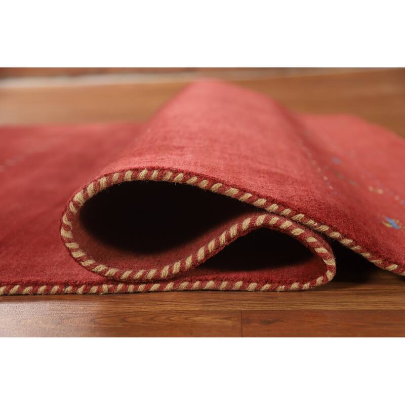 Hand Knotted Oriental 100% Wool Carpet Tribal Animal Pictorial Red Gabbeh Area Rug - 7' 7'' X 4' 11''