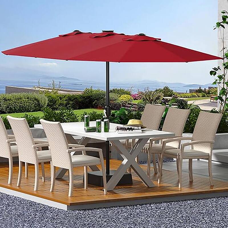 15ft Large Patio Umbrellas with Base, Outdoor Double-Sided Rectangle Market Umbrella
