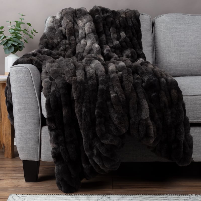 Oversized Ruched Faux Fur Blanket - 60x80-Inch Queen-Size Throw by Lavish Home